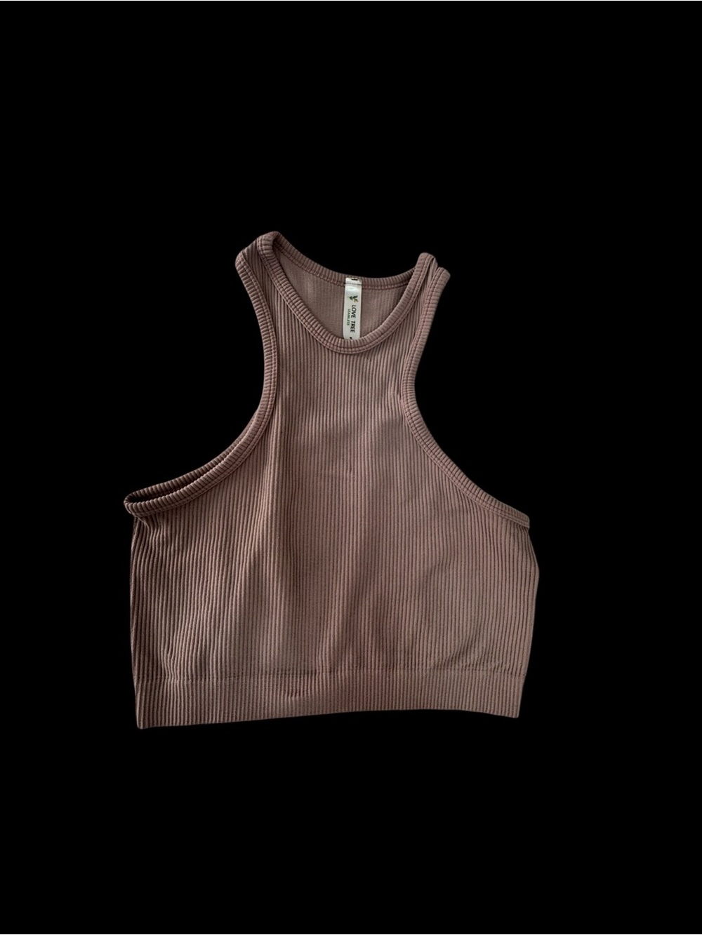 Love Tree Ribbed High-Neck Crop Tank - Dusty Mauve